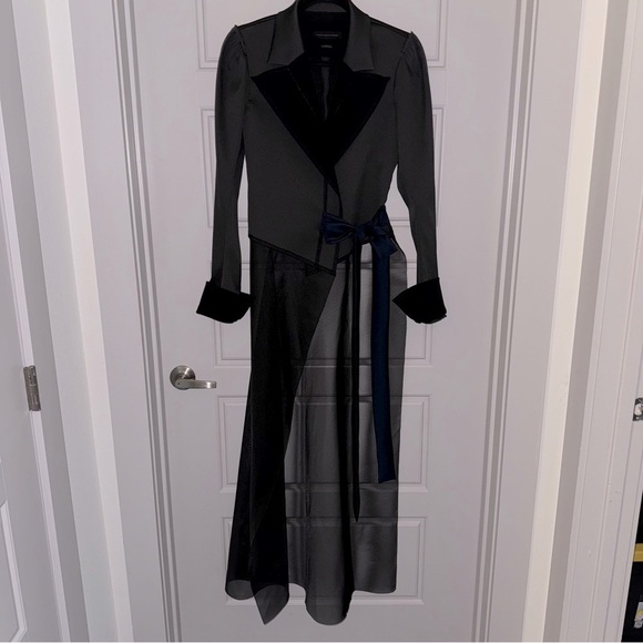 Designer Marie Saint Pierre Asymmetric Statement Long Coat Black & Navy 2 🖤 - Picture 1 of 13